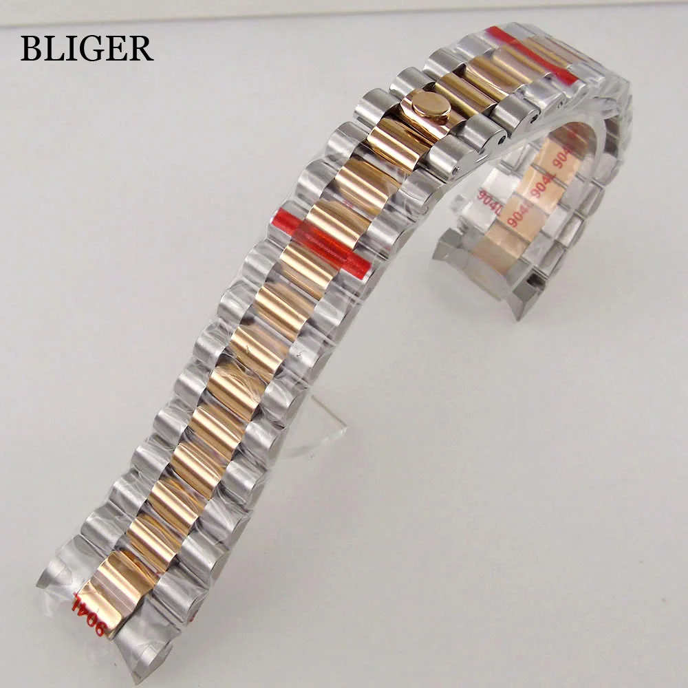 20mm Width Stainless Steel Watch Strap Bracelet Two Tone Rose Gold Silver Black Foliding Clasp