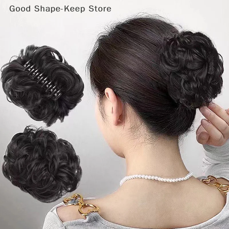 الألياف الاصطناعية المقاومة للحرارة مجعد الشعر المتموج فوضوي كعكة Chignon مخلب كليب ذيل حصان للنساء والفتيات حفل زفاف يومي