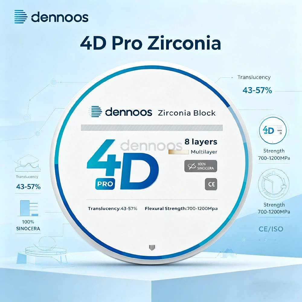 Dennoos 4D PRO Mehrschichtige Zirkonoxid-Scheibe Dennoos 98mm 10-25mm A-Farbe Offenes System CAD CAM Dentallabor