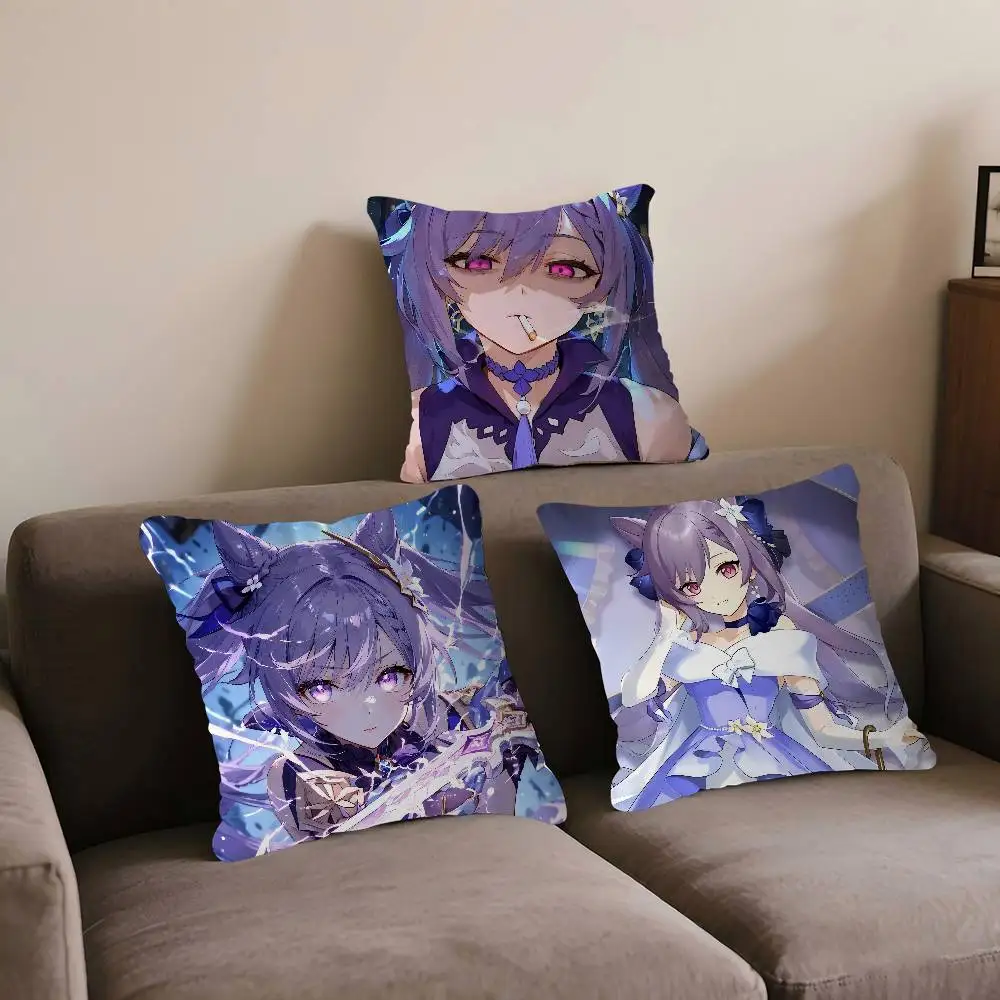 

Genshin Impact Keqing Anime Cushion Cover Decorative Pillow Sofa Home Decor Case Pillow Cases