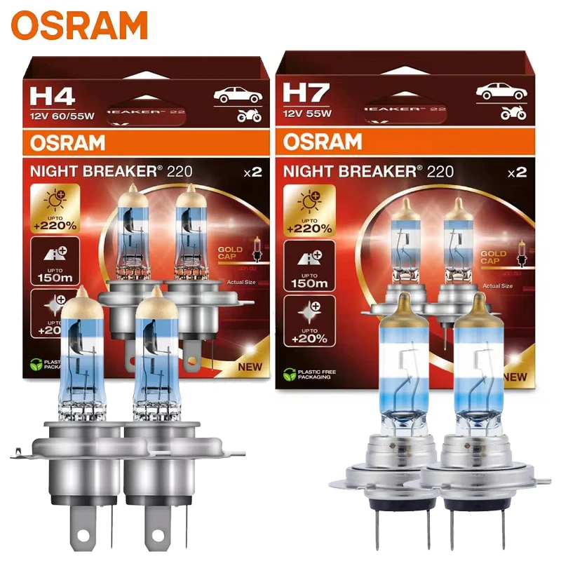 OSRAM Night Breaker 220 Autolampen H4 H7 Halogen-Scheinwerfer +220% Leistungsstärke +150m Reichweite Original-Licht 12V Deutschland, 2 Stück – Detail 6