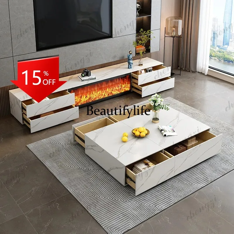 G153 Luxury Living Room Furniture Italian Fireplace Slate TV Stands Embedded Simulation Flame Electronic Fireplace Storage TV Ca