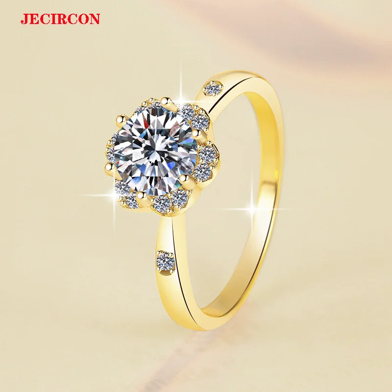 

JECIRCON 1CT Кольцо с муассанитом S925 Стерлинговое серебро 18 К Позолота Корейский стиль Модное обручальное кольцо Обручальные украшения для женщин