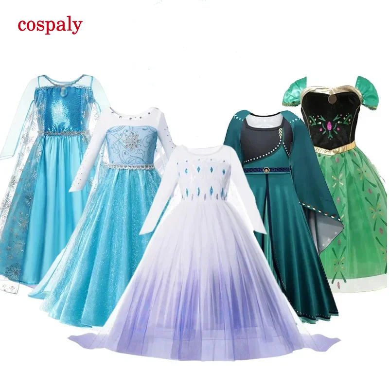 A 2024 Snow Queen girls dress Princess Barbie dresses kids fancy children vestidos Birthday Carnival fancy party disguise