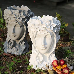 3d silicone moldes menina avatar sílica gel molde suculento planta pote casa decoração diy cacto gesso argila resina artesanato