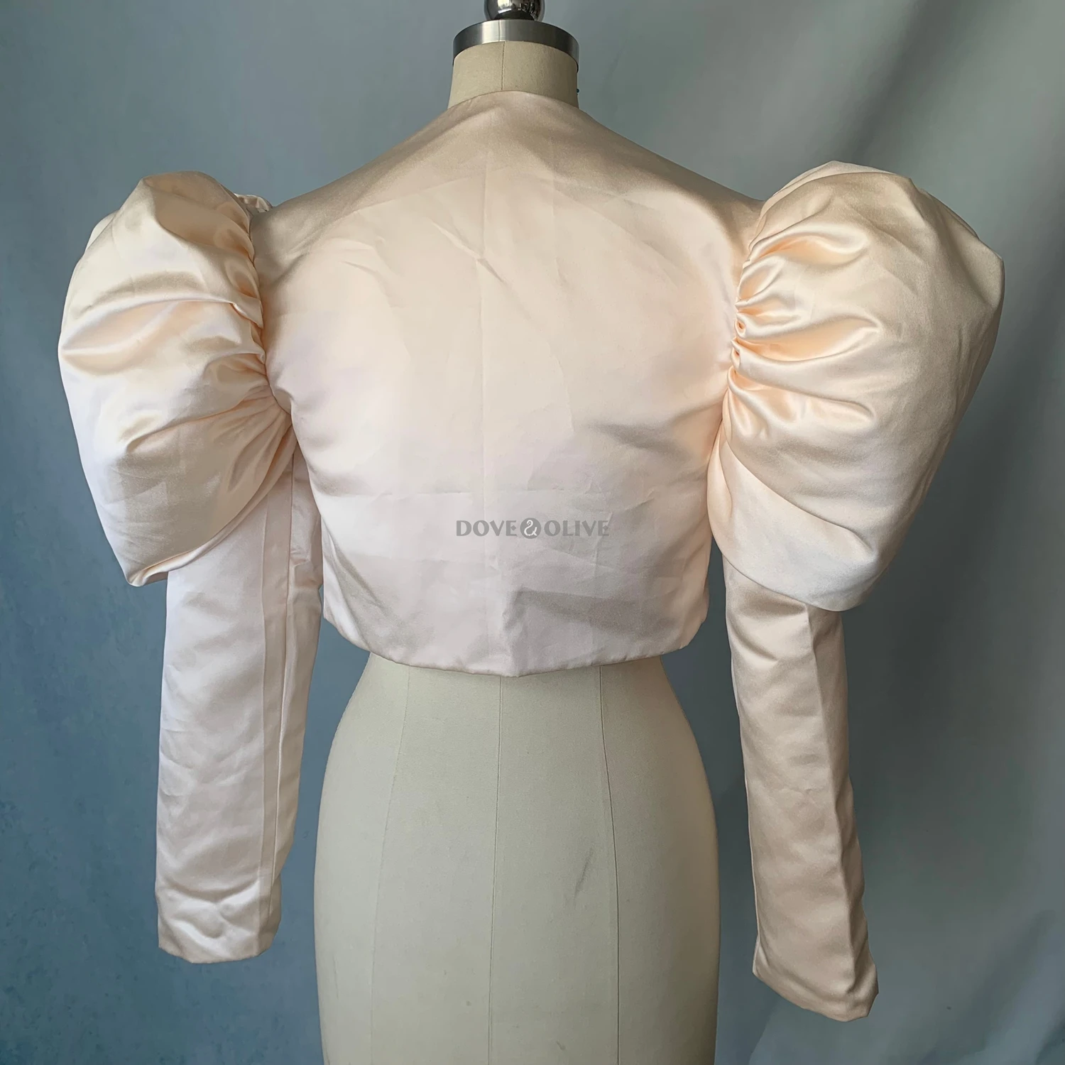 Customized Fashion Satin Ruffles Wedding Jacket Cap Sleeves Bride Boleros Bridal Capes Women Full Sleeves Top Cover image 3