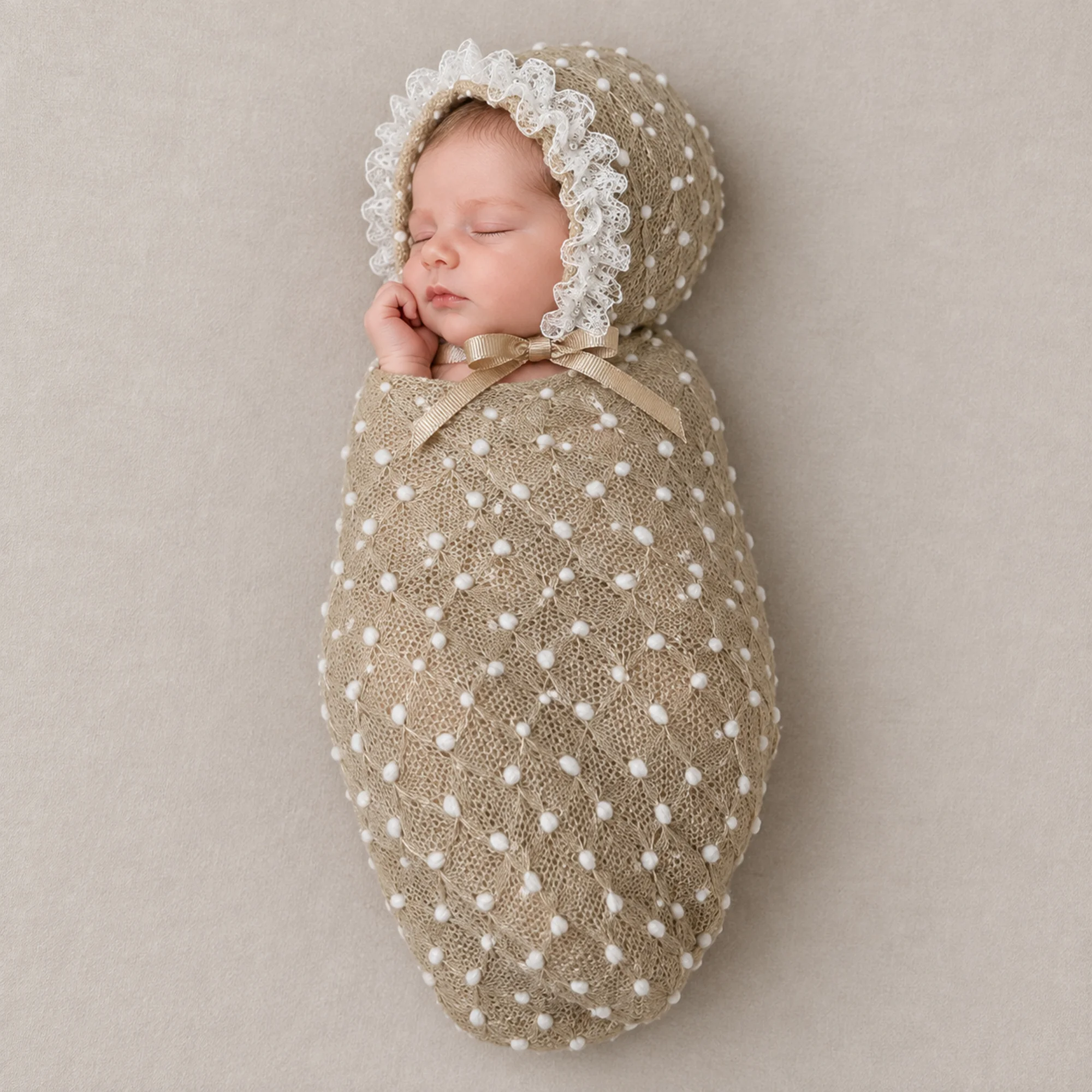 Don&Judy Newborn Polka Dot Wrap Headwear Polka Dot Hat with Lace Trim Infant Baby Photo Shoot Trim Bebe Photographic Accessory