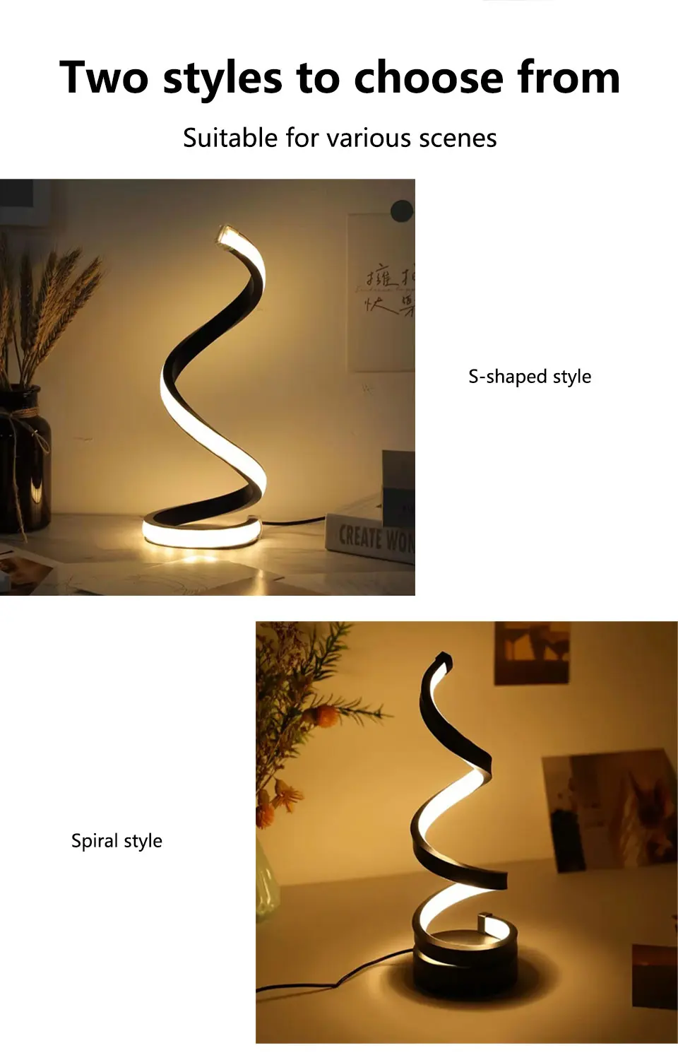 USB Plug in Creative Spiral LED Night Light Dimmable 3 Colors Adjustable for Living Room Office Desk Table Bedroom Bedside Decor