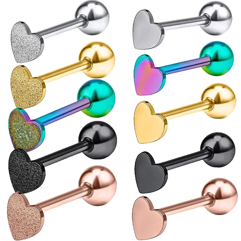 Hot Sale New Stainless Steel Frosted Tongue Stud Piercing Lengua Screw Ball Heart Love Tongue Rings Body Piercings Jewelry