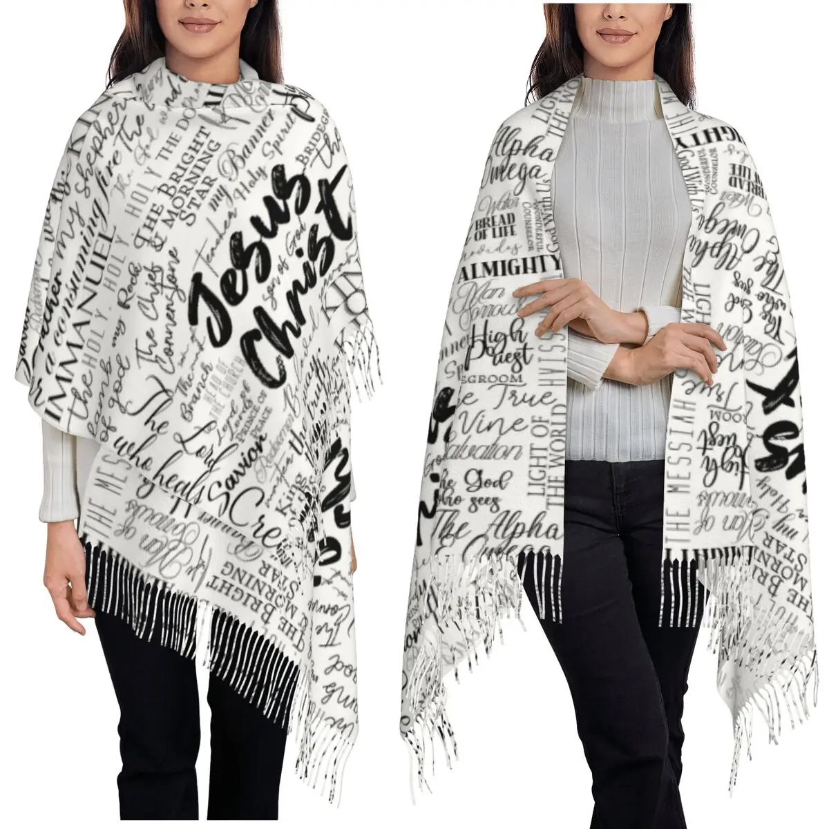 

The Names Of God Yeshua Jesus Christian Scarf Tassel Scarves Women Soft Warm Shawls and Wraps Long Fall Winter Shawl Wrap