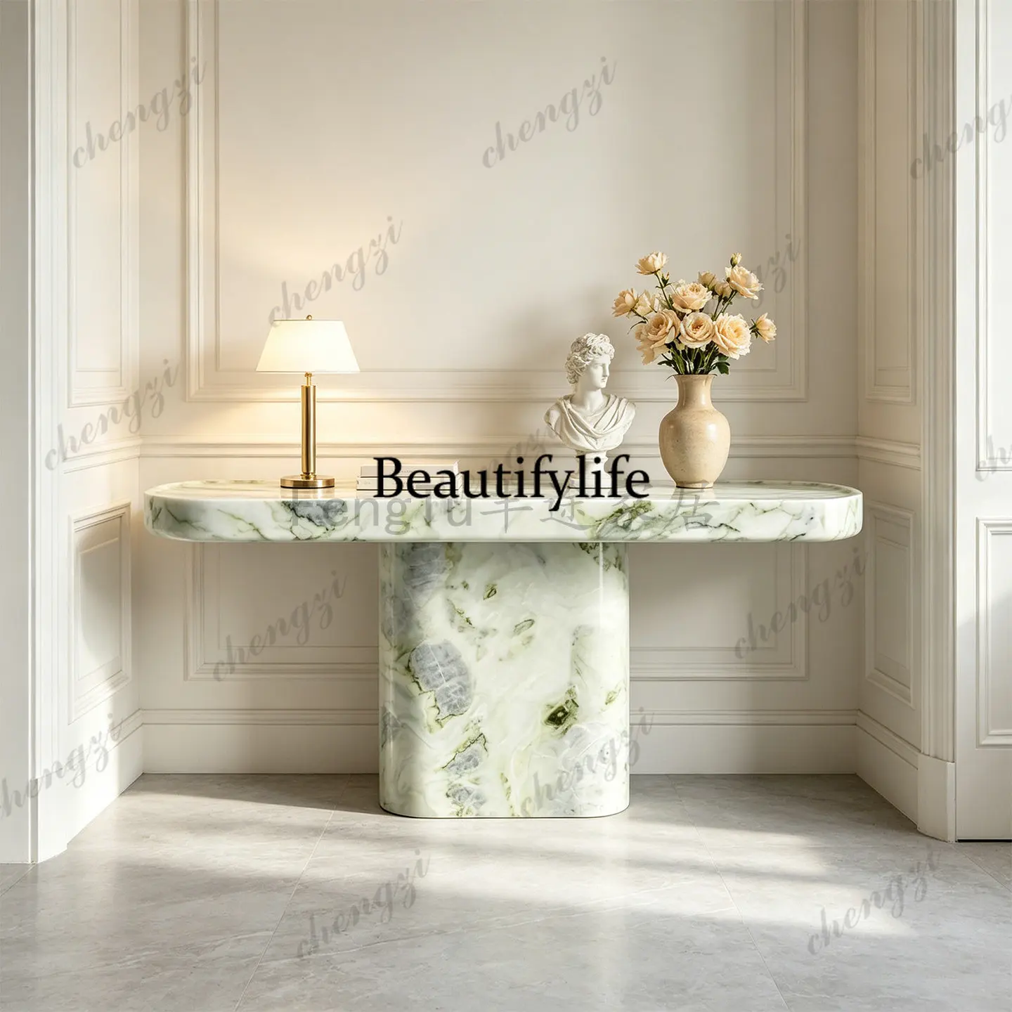Italian light luxury high-end natural marble entrance table designer hotel entrance table