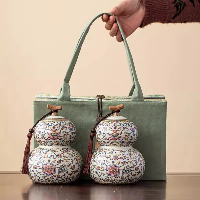 LMM,Ru kiln twisted lotus tea can ceramic sealed can Fulu gourd can large storage tank 3