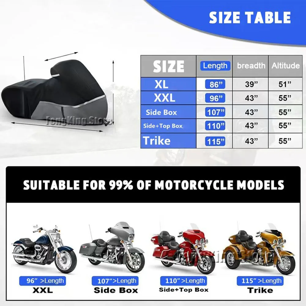 ผ้าคลุมมอเตอร์ไซค์ระดับไฮเอนด์ กันฝุ่น กันฝน กันน้ํา และกันหิมะ เหมาะสําหรับ Harley Davidson Road King