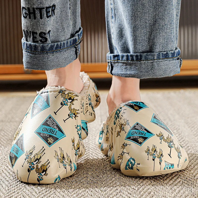 Winter Plush Fur Men Women Slippers New Fashionable Printed Patterns Couples Concise Indoor Cotton Shoes Casual Fluffy Slides