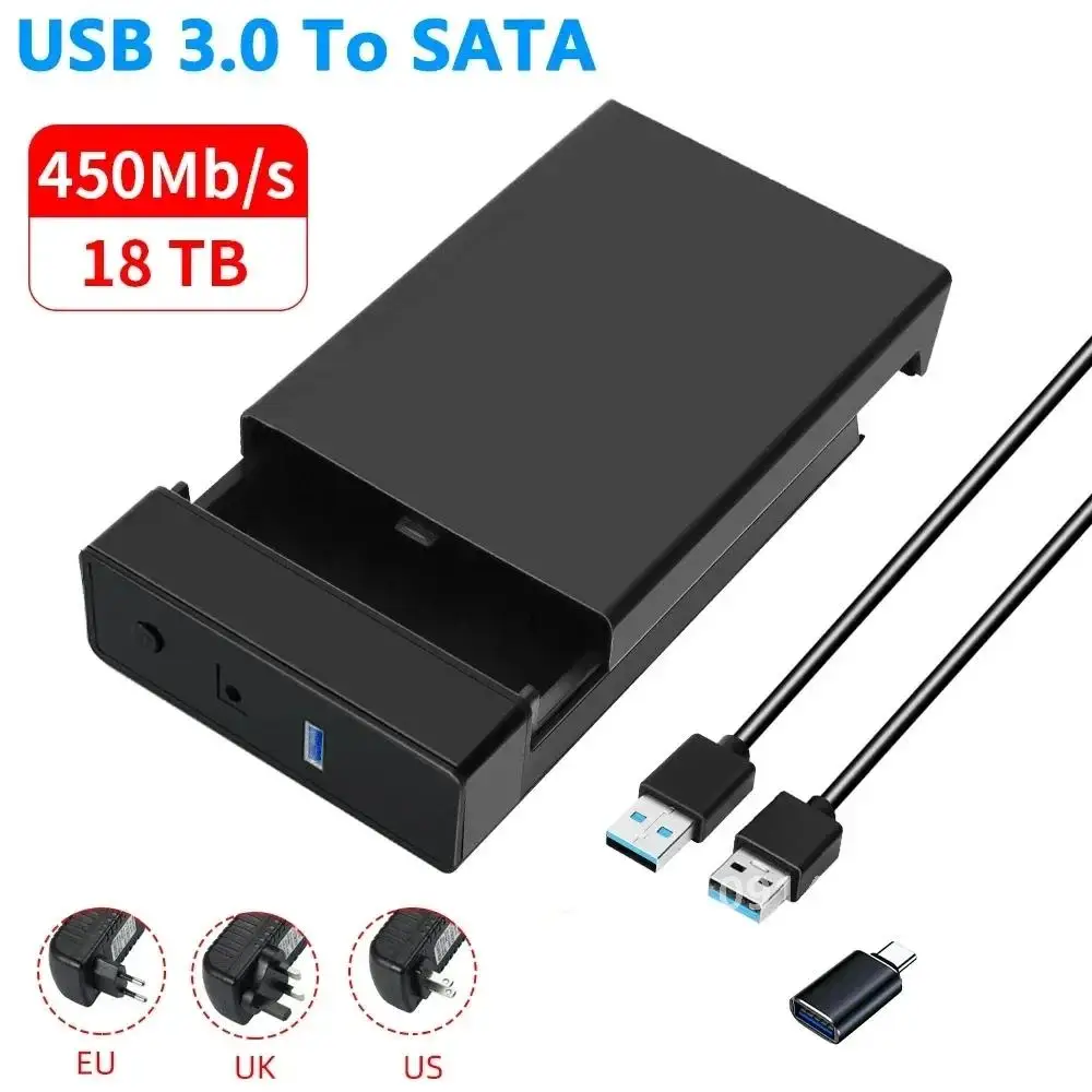 USB3.0 External HDD Case for 2.5 3. 5 inch SSD Hard Drive Box Enclosure up to 18TB SATA to USB 3.0 Hard Disk Case Adapter