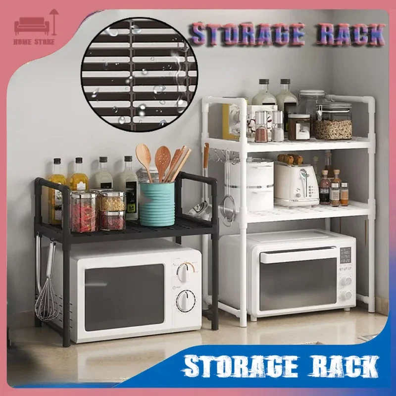 Multi-Layer Kitchen Storage Rack Condiment Organizer Shelf Microwave Shelf Simple Countertop Tidying Shelves Kitchen Accessories