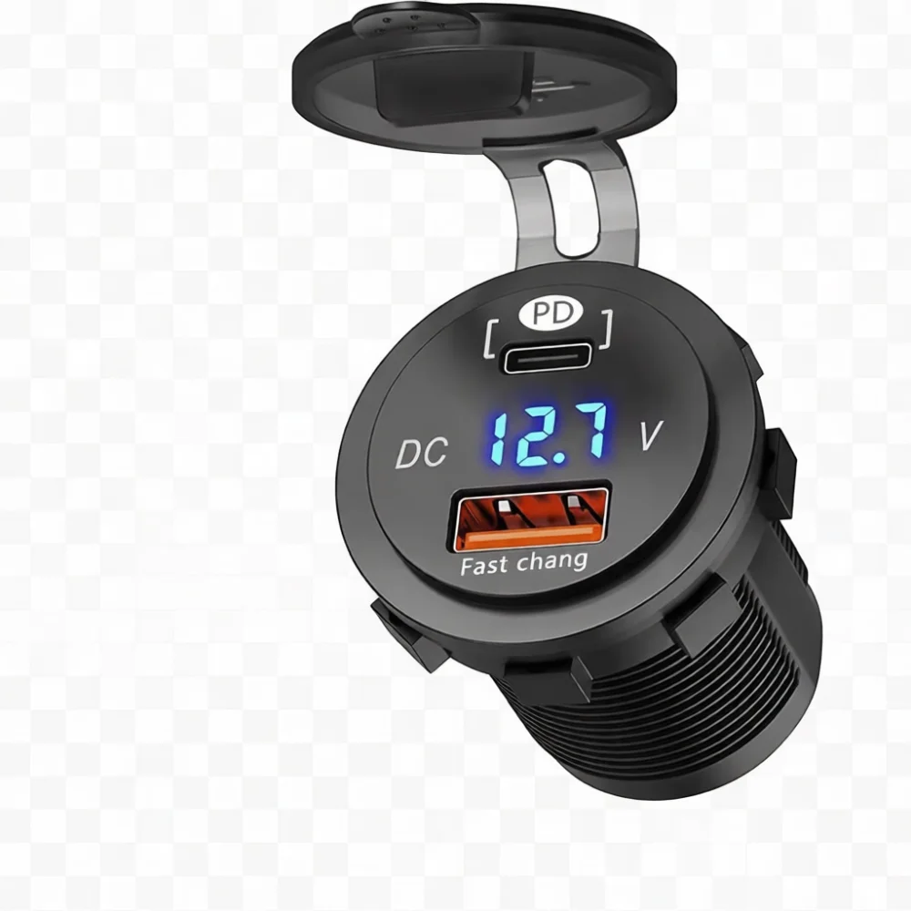 Motorcycle Charger Adapter PD Fast Charging Dual USB Port Waterproof Socket 12V 24V Power Supply For Headset Notebook
