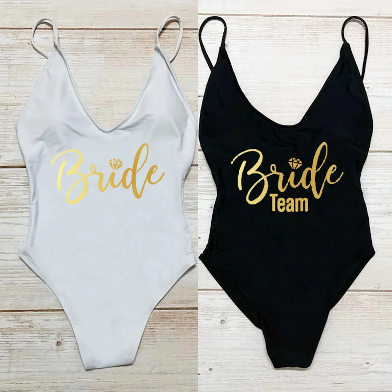 

Bride TEAM One Piece Swimsuit woman 2023 Sexy Padded Swimwear Women Plus Size Bathing Suit Bachelorette Party Beachwear femme