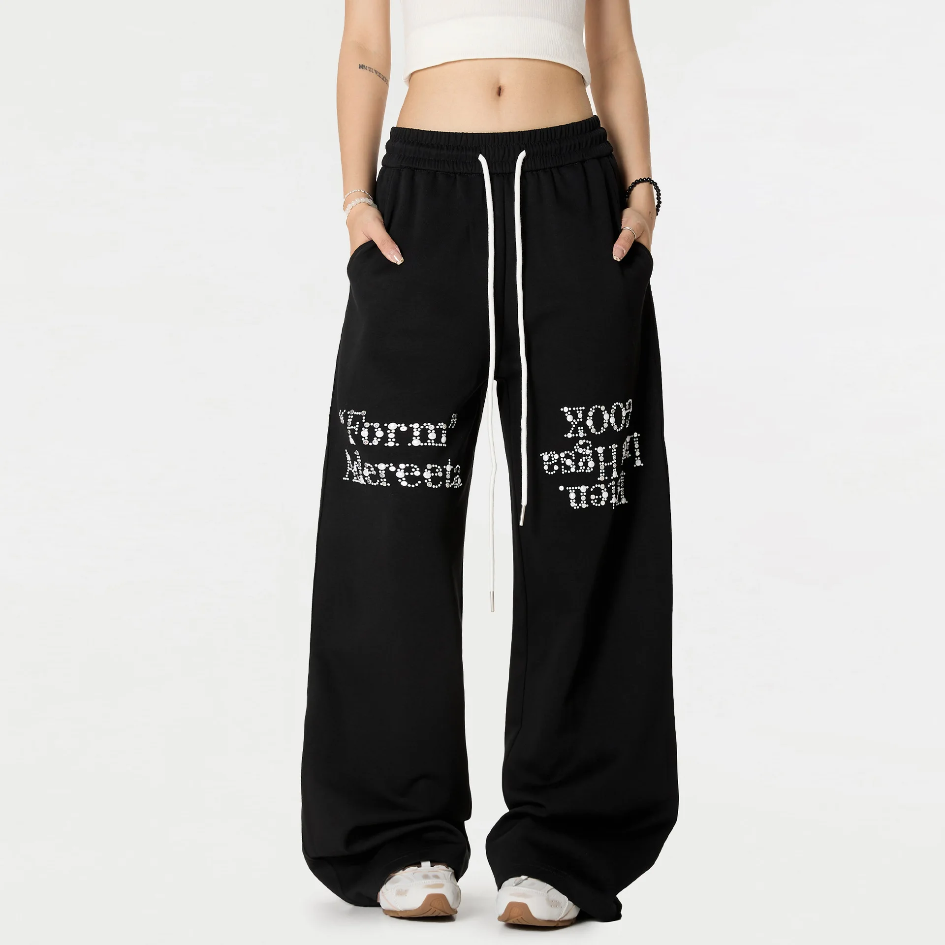 

OR FL Women's European And American Heavy Industry Letter Hot Drill Slacks Sweatpants Advanced Design Sense Staraight Slacks Y2k