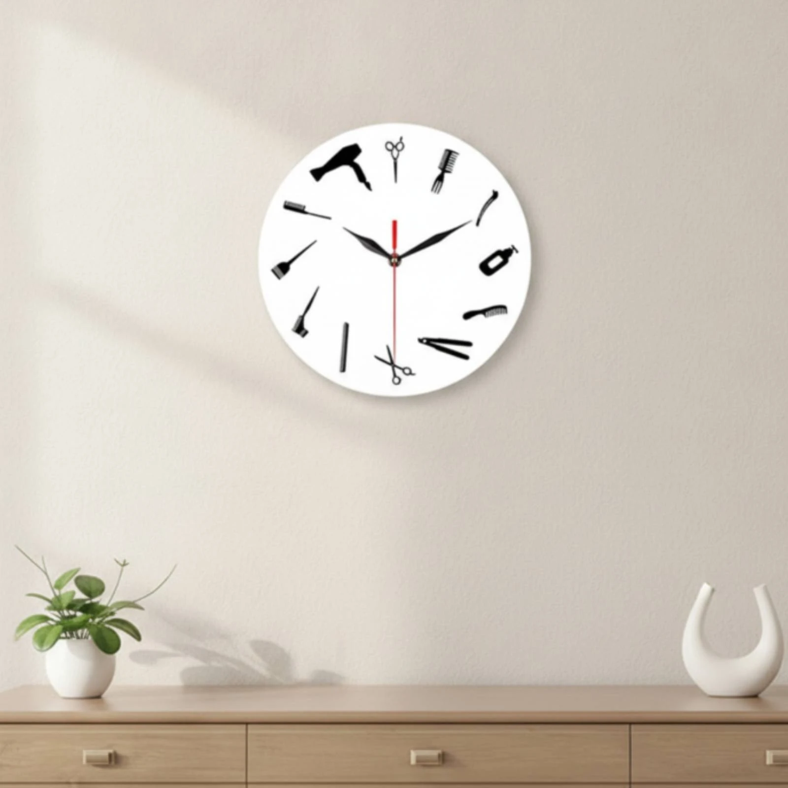 Barber Wall Clock Non-Ticking Wall Clock with Silent Movement Decorative Round for Barbers, Barbershop, Hair Salon