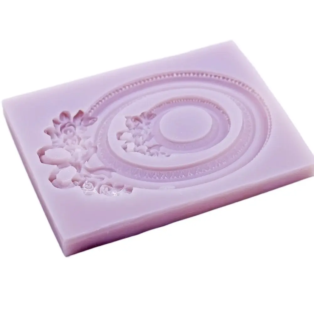 Vintage Oval Rose Bow Photo Frame Silicone Fondant Mold Cake Sugarcraft Mould Craft Embosser Wedding Baking Decorating Tool