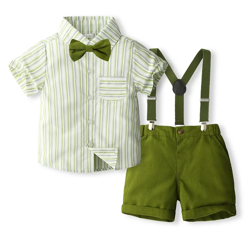 

Summer Baby Boy Clothes Korean Fashion Stripe Short Sleeve Tops+Shorts+Tie+Straps Boutique Kids Clothing Children's Sets B231