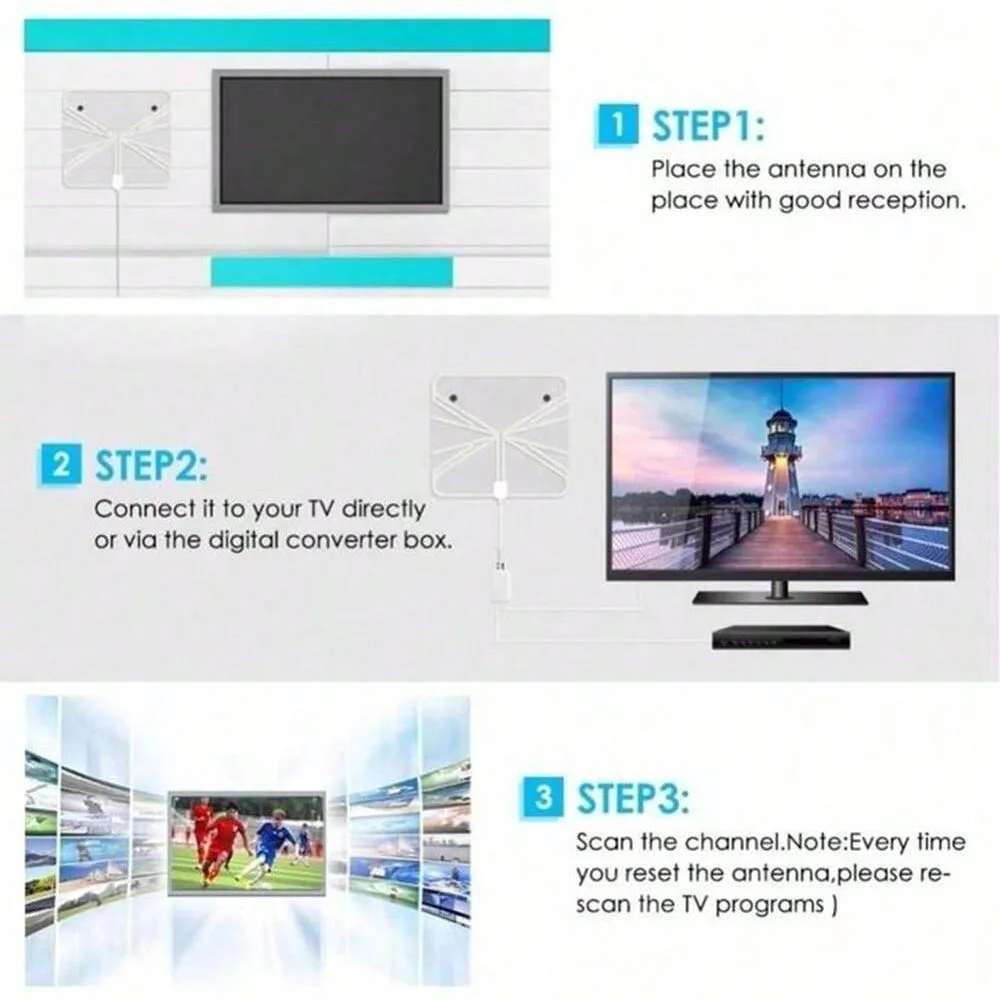 ​ ​ เสาอากาศทีวีดิจิตอลแบบรับสัญญาณสูง - กล่องรับสัญญาณ DTV 4K ปลั๊กแบบ EU ขยายสัญญาณ 5000 ไมล์ แบบแอคทีฟภายใน ดีไซน์แบน HD ​ ​