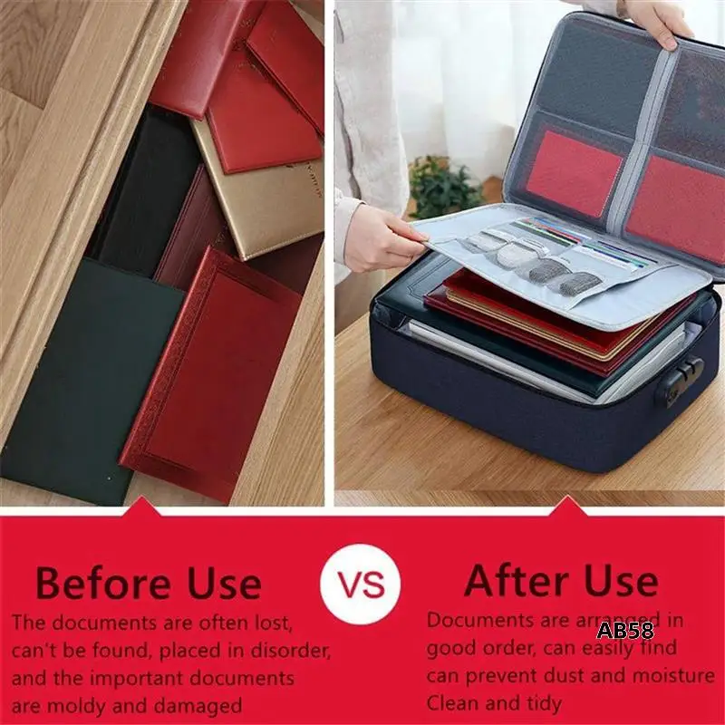 5X Important File Pocket Holder,Document Organizer Box,Oxford Waterproof Document Storage Bag With Safe Code Lock(Black)
