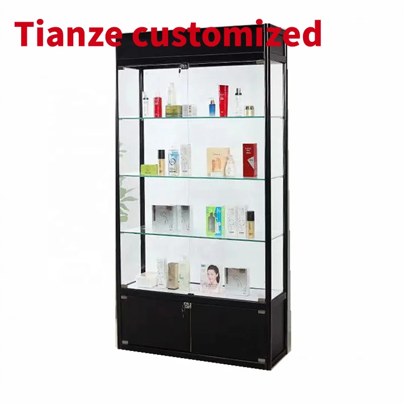 

(customized)Lockable Perfume Shop Showcase Mobile Phone Accessories Store Cabinet 3C Tempered Glass Display Showcase with Light