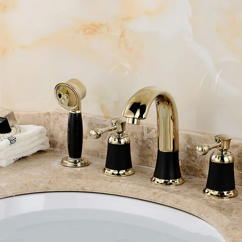 Split basin, three hole faucet, bathroom cabinet, golden gun color, cold and hot four hole faucet, thickened