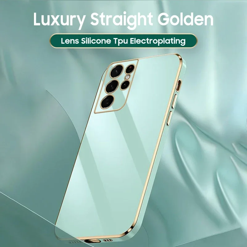Luxury Plating Square Phone Case For Samsung Galaxy S23 S22 S21 S20 FE Plus Ultra A14 A24 A34 A54 A04S Silicone Protector Cover image 2