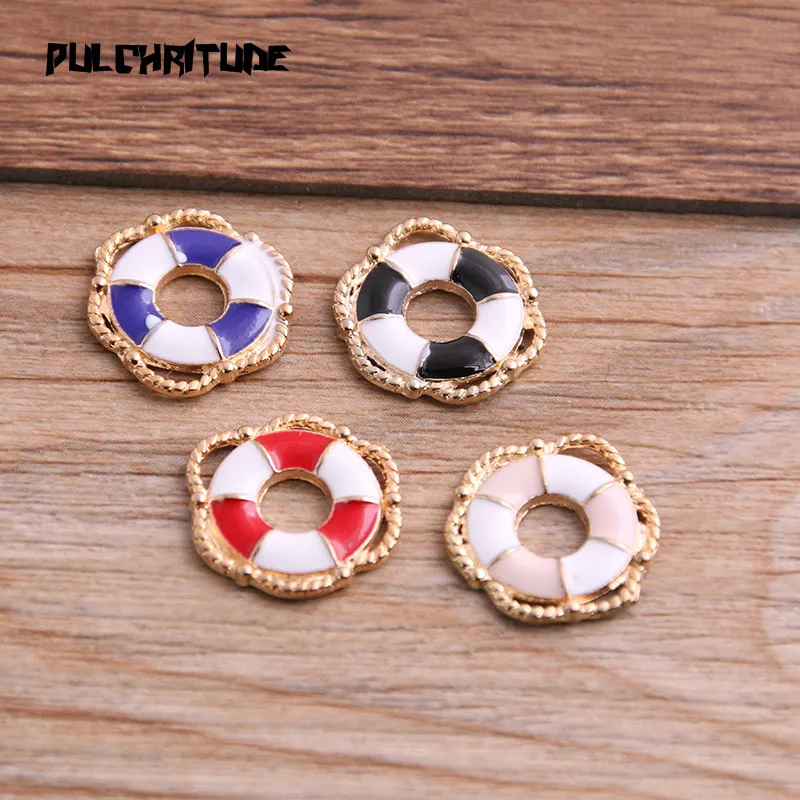 10Pcs 15*17mm Two Color Alloy Metal Drop Oil Lifebuoy Charms Pendant For DIY Bracelet Necklace Jewelry Making