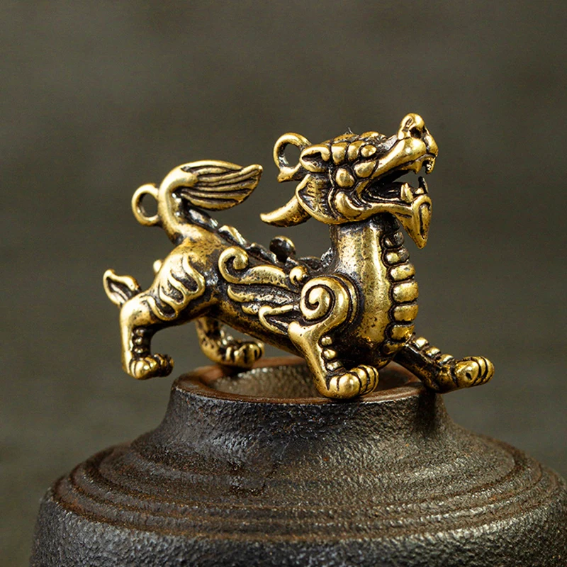 1Pc Pure Brass Chinese Mythical Animal Dragon Statue Figures Miniature Antique Ornaments Dragon Ornament Feng Shui Decor Gifts