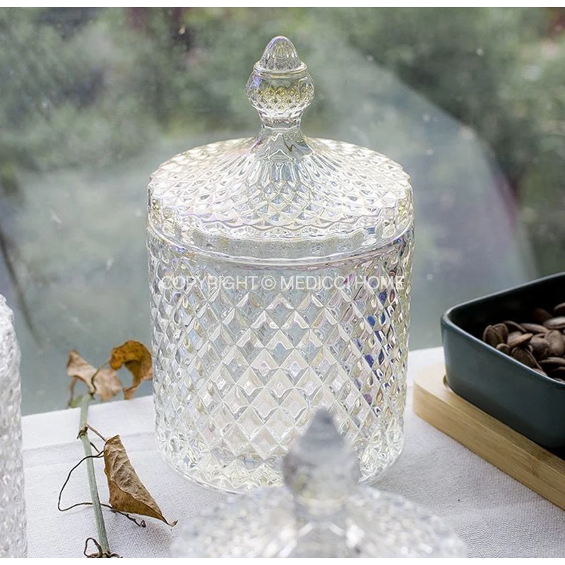 Medicci Home Roman Glass Heritage Hill Jar With Lid Jewelry Box Q-Tip Box Flower Tea Jar Storage Box European Boutique Art Decor