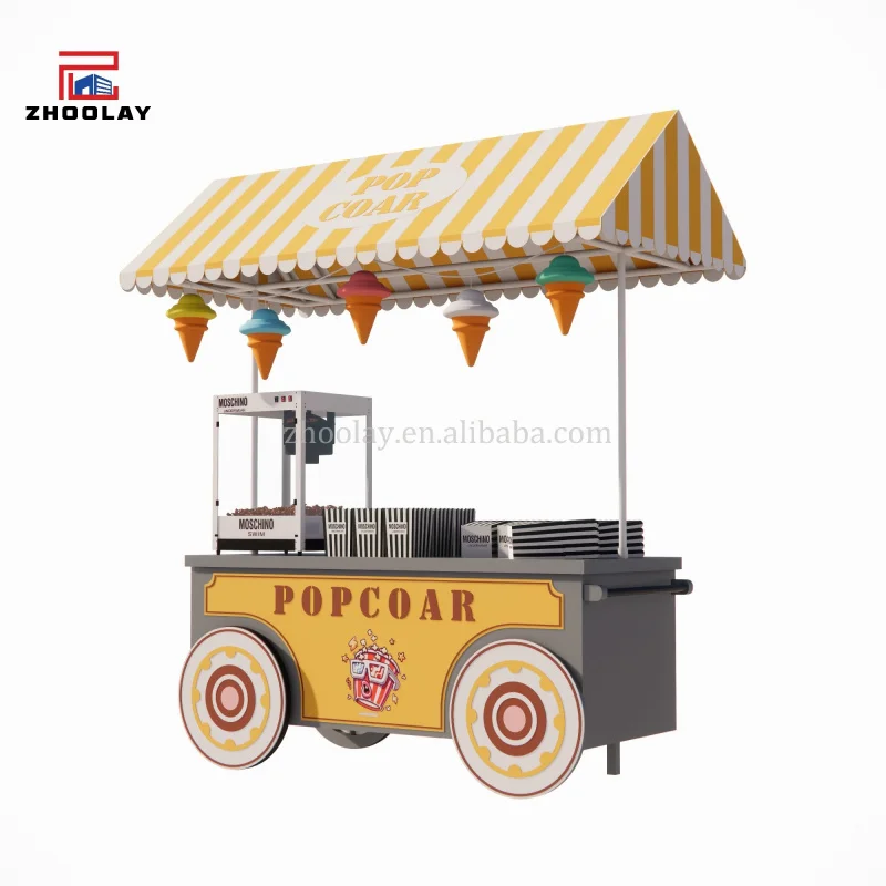 custom.Mobile Market Stall Cart Trade Show Cart Handcart With Wheel Commercial Food & Beverage Bakery Coffee Kiosk Shop