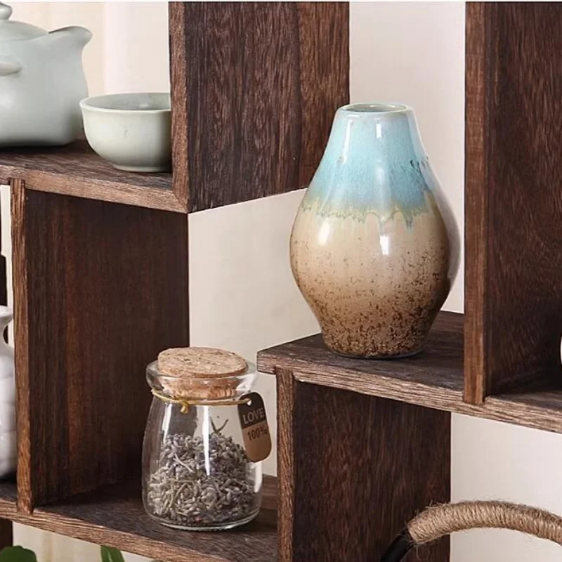 Chinese-style Solid Wood Bogu Rack Wall Hanging Duobaoge Living Room Wall Rack Simple Modern Display RackTeapot Floating Shelves