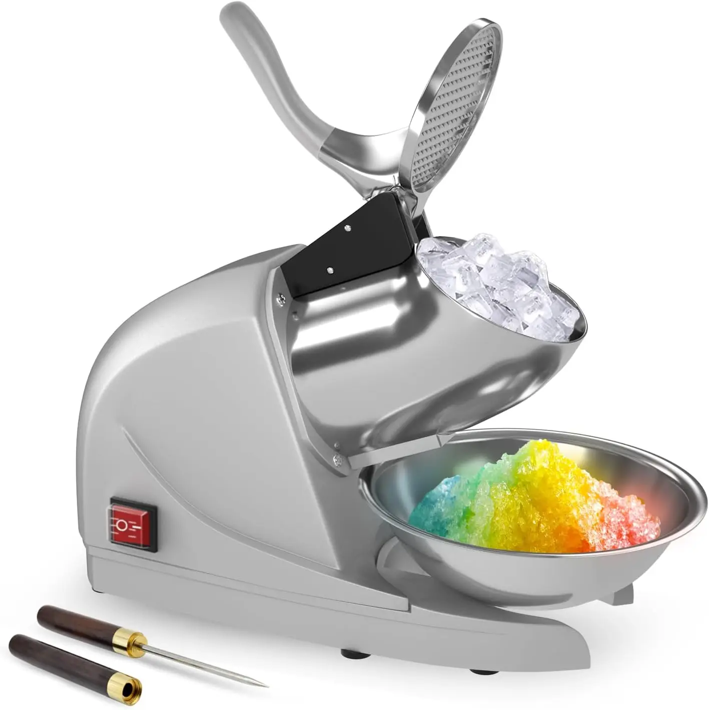 

Shaved Ice Machine 380w Snow Cone Machine 3 Stainless Steel Blades Ice Shaver Machine Electric Ice Crusher 280lbs/hr Sno