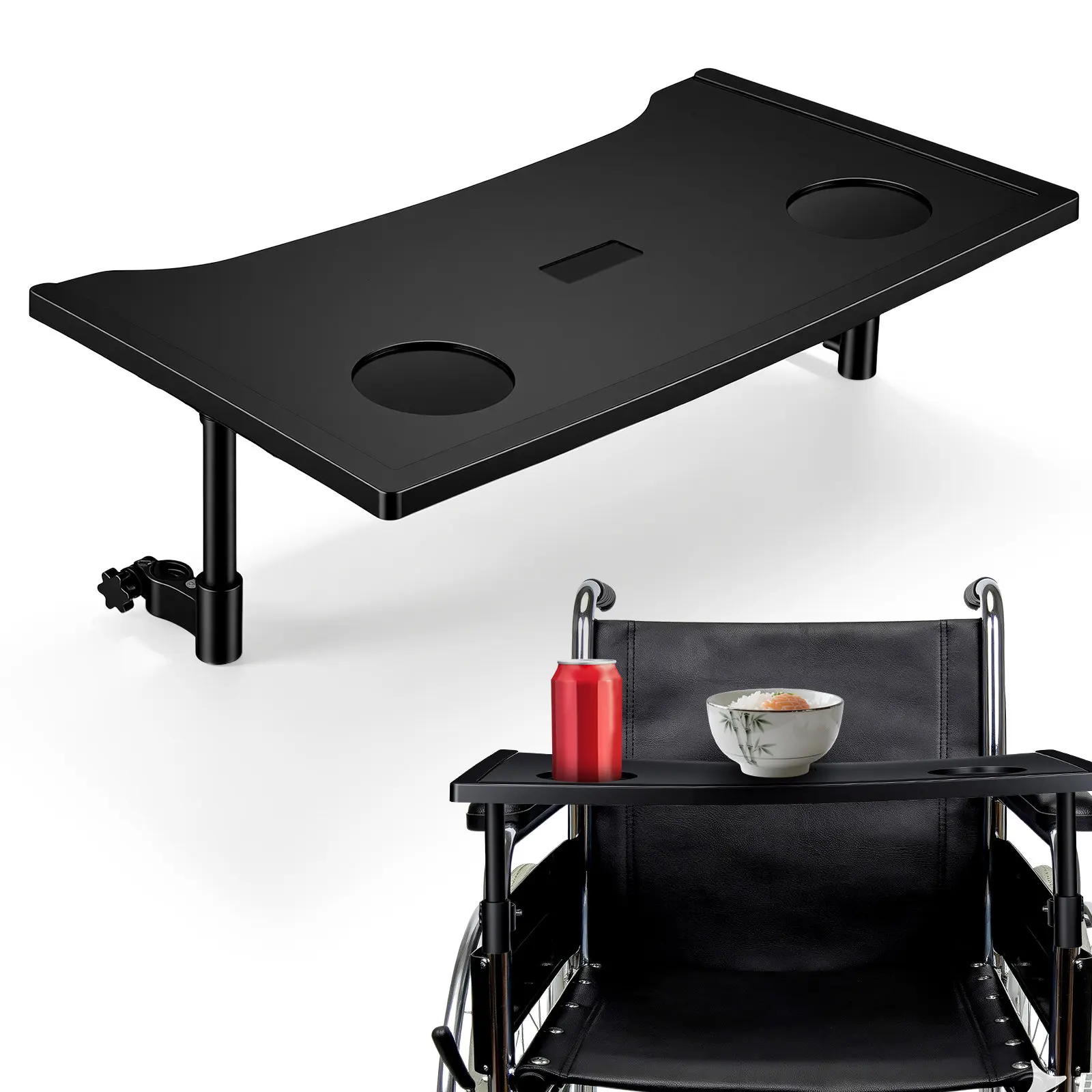 Universal Foldable Wheelchair Dining Table Tray with Cup Holder for Adults Lightweight Portable Easy Install Fits 19-22Mm Pipes