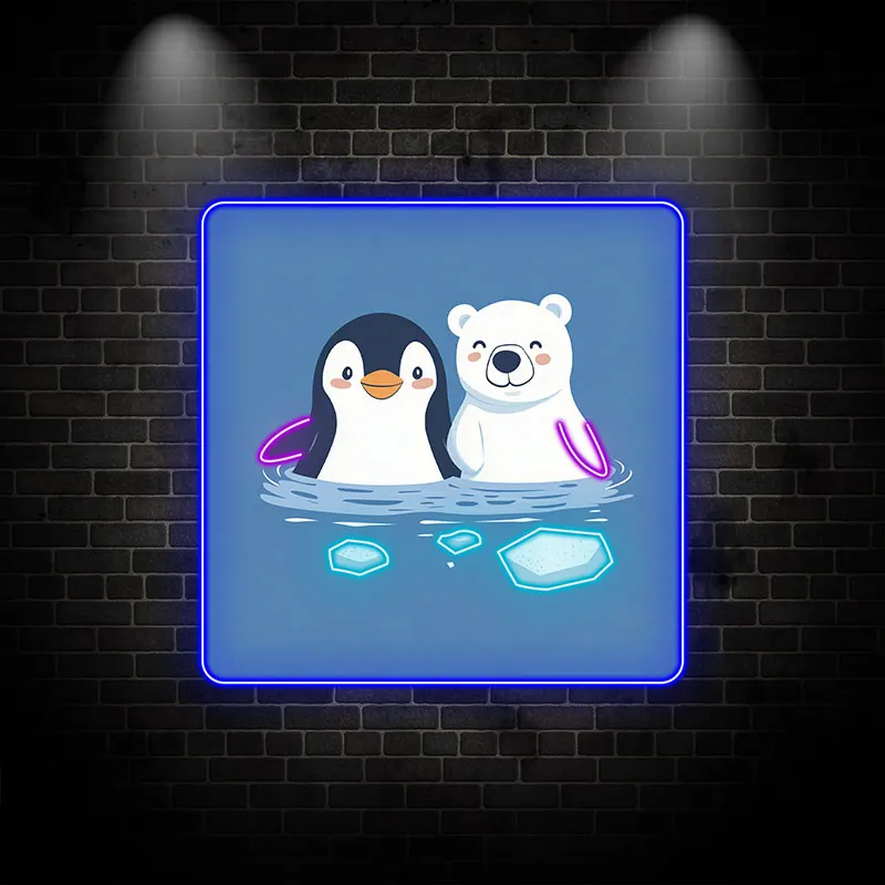 Penguin and Polar Bear Neon Light Sign - Adorable Arctic Friends Design, Perfect for Kids' Rooms, Nurseries & Cute Winter Decor