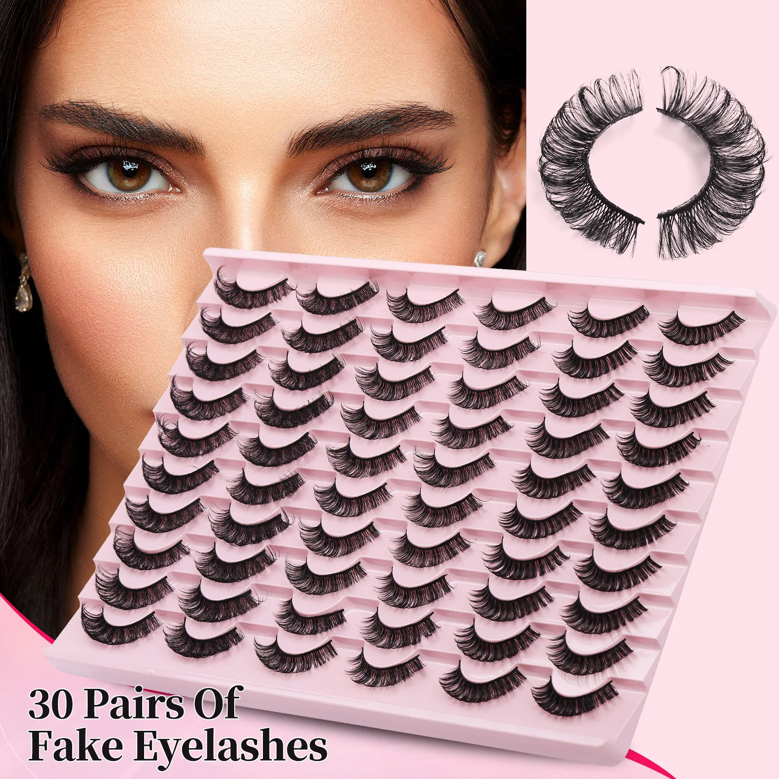 New Product 30 Pairs of Dense Curled Russian Curled Eyelashes False Eyelashes Dense Simulation Wholesale Make Up