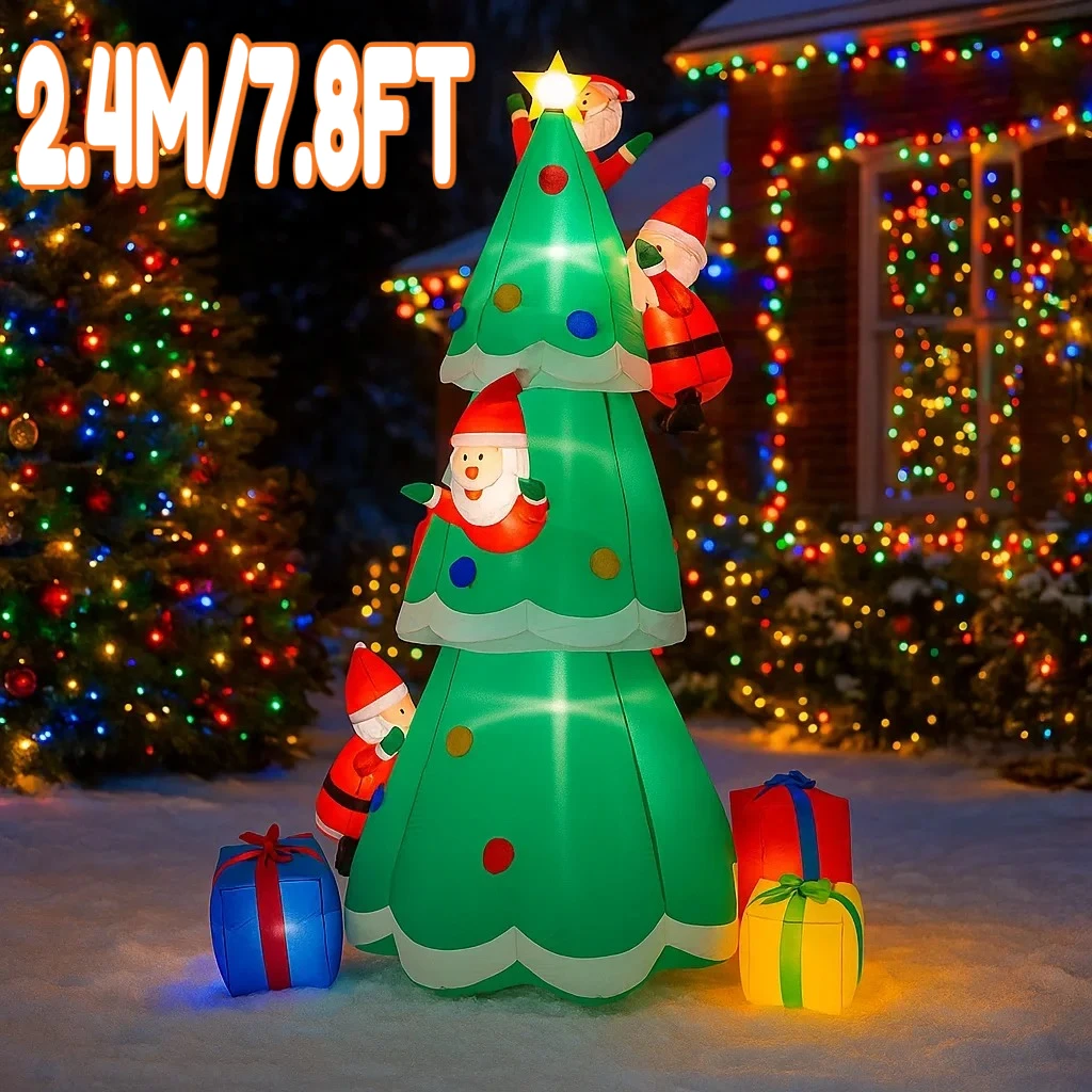 2.4M/7.8FT Inflatable Christmas Tree Santa Claus Gift Boxes Lights LED Home Holiday Lighting Decoration Yard Xmas Decor Supplies
