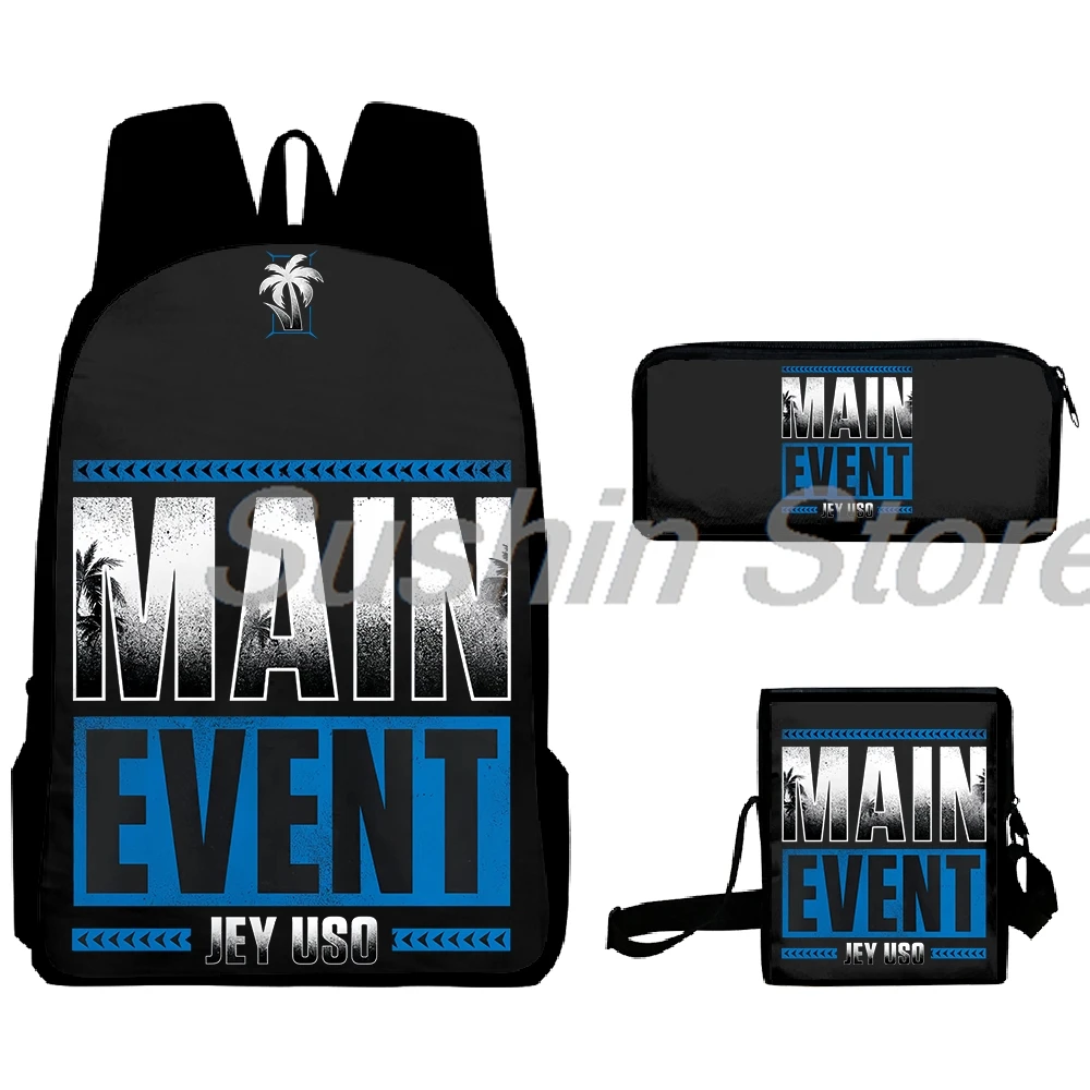 Jey Uso-Main Event Merch Mochila para homens e mulheres, mochila unissex, bolsa crossbody, mochila casual, sacos de viagem, 3 peças por conjunto