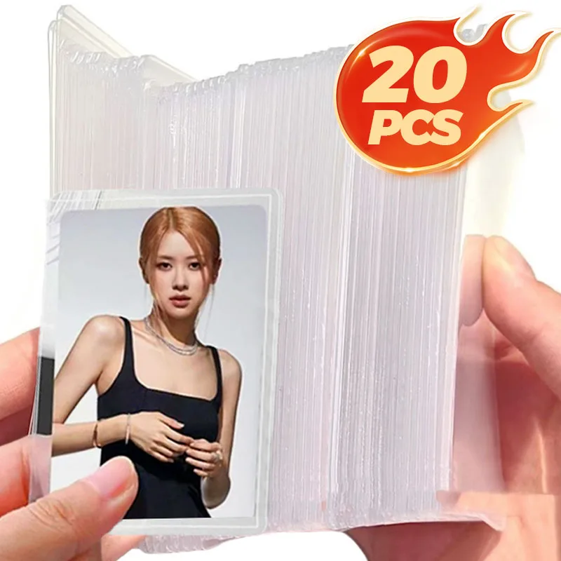 1-20pcs White/blue Transparent Card Clip Protective Sleeve PVC Clear Card Holder Idol Photo Game Card Toploaders Display Sleeves