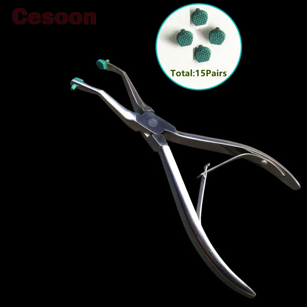 Dental Pliers for Crown Remover Temporary Teeth Veneers Removing Forceps with 30pcs Green Rubber Tipped Orthodontic Dentist Tool