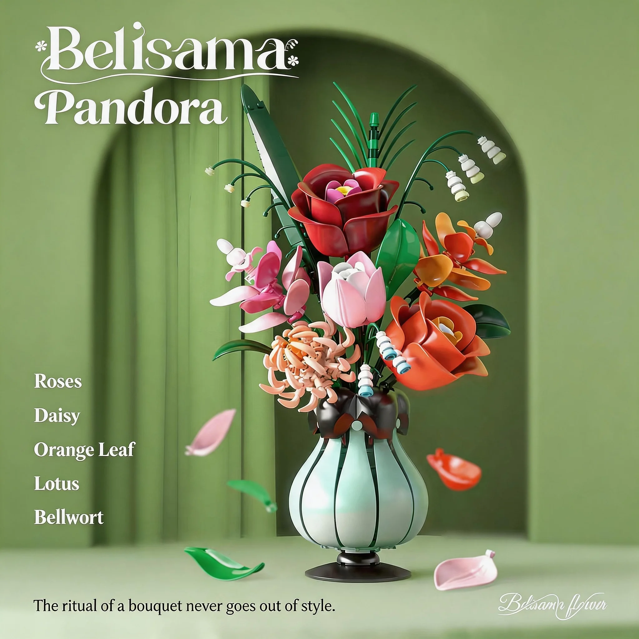 

566PCS Belisama Pandora Eternal Flower Bouquet Building Blocks With Vase DIY Rose Home Desktop Decor Valentine Birthday Gift