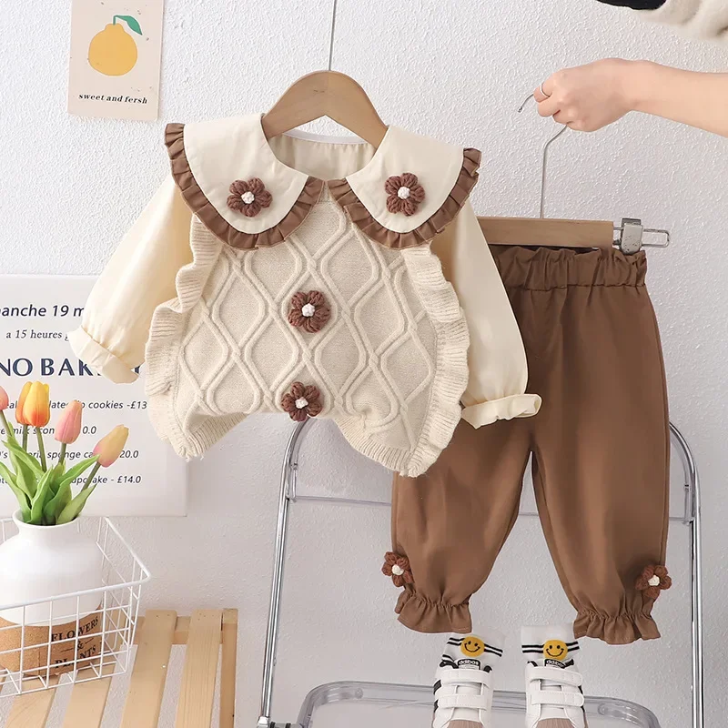 New Spring Autumn Baby Clothes Children Fashion Vest Shirt Pants 3Pcs/Sets Kids Girls Clothing Toddler Costume Infant Tracksuits