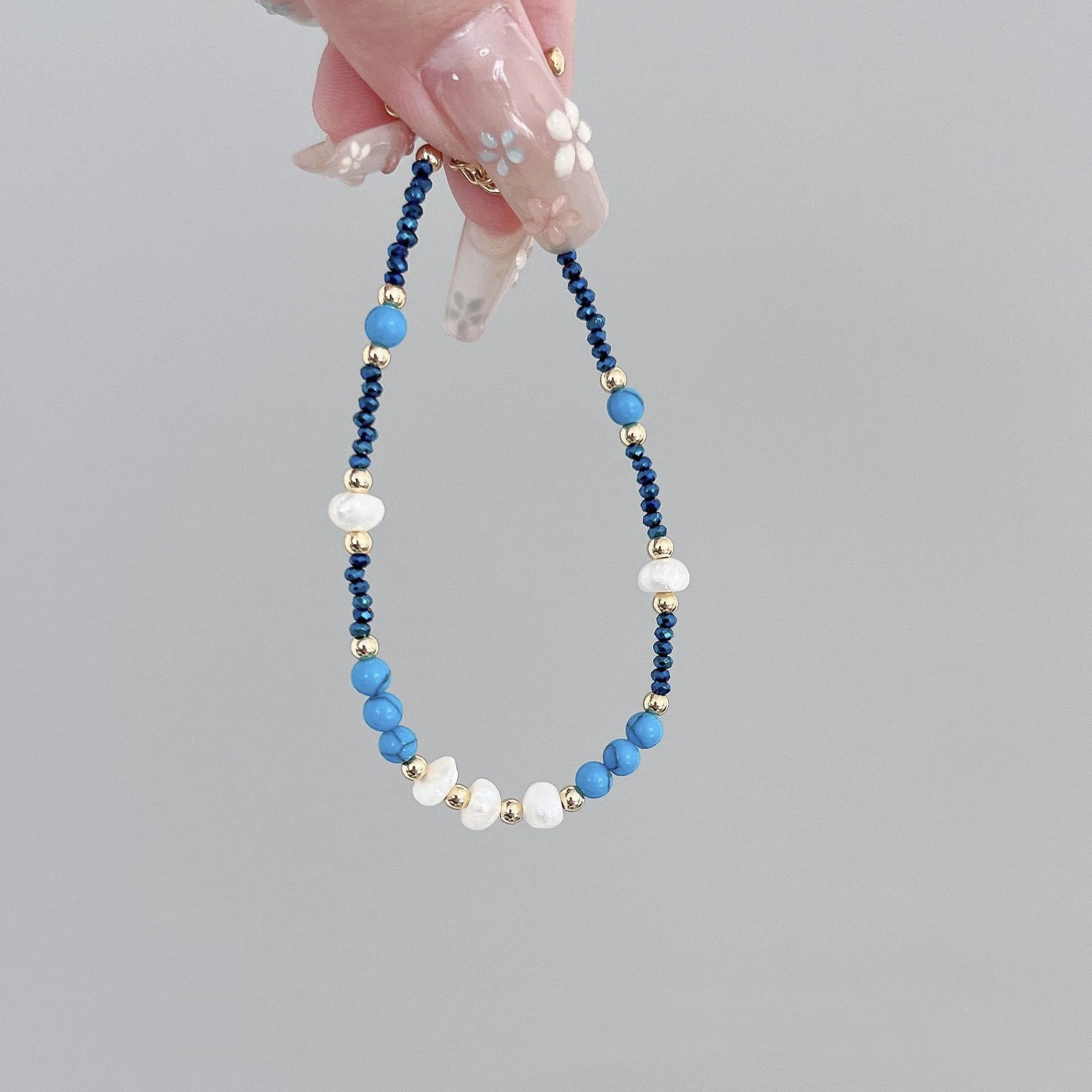 

Blue Mini Natural Stones Baroque Freshwater Pearls Beaded Strand Thin Women's Bracelet Fashion Jewelry Accessories Birthday Gift