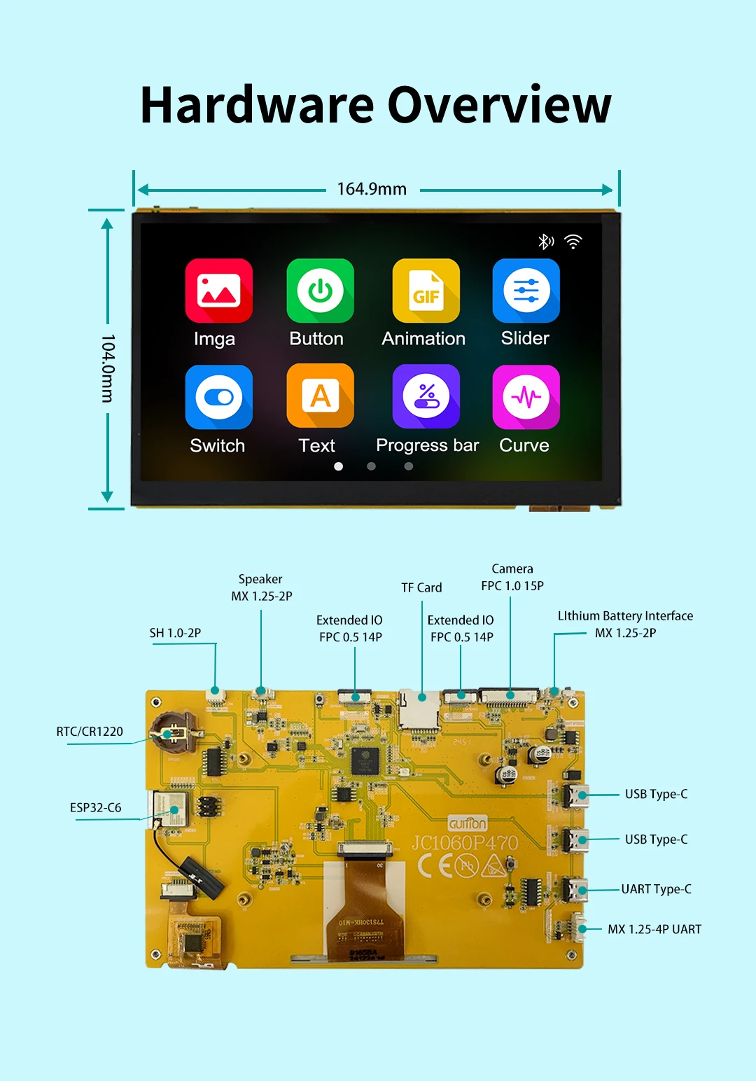 ESP32 P4 7 بوصة LCD لوحة تطوير اللمس بالسعة على متن ESP32-C6/منفذ الكاميرا/منفذ مكبر الصوت لاردوينو ESP IDE