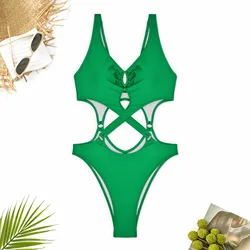 sexy solid cross hollow swimsuit one piece bodysuits bikinis 2024 women thong female bathing suit swimwear biquini