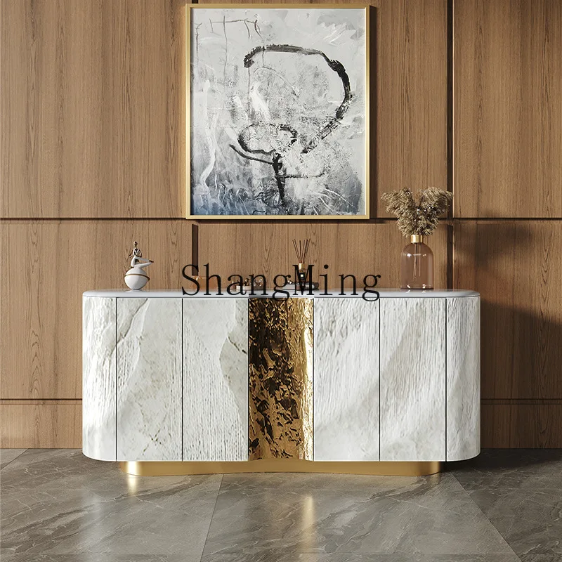 

FG light luxury marble entrance cabinet entry living room engraved decoration modern high-end solid wood dining side cabinet